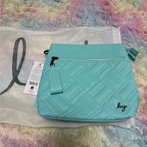 Lug Aquamarine DoubeDip Satin Luxe NWT and Dustcover, Crossbody Bag